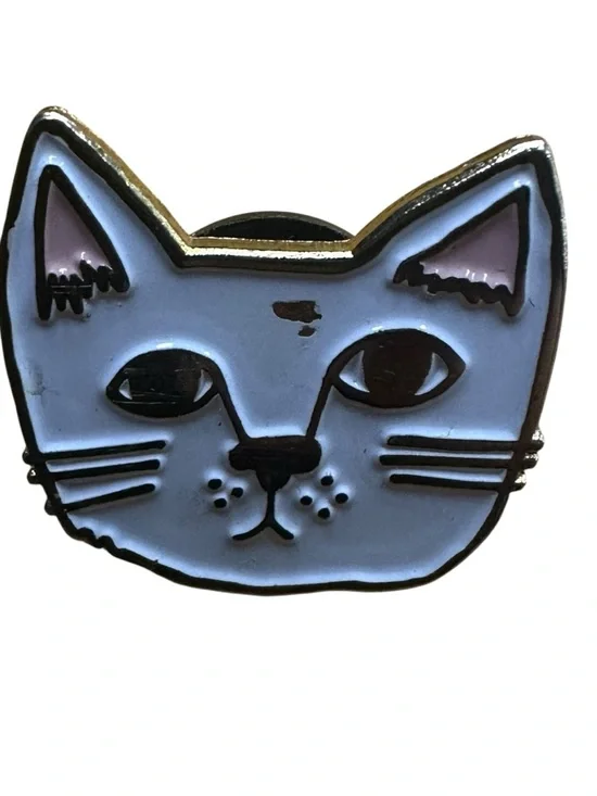 Enamel Cat Face Pin - White and Pink