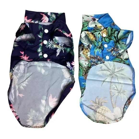 Tropical Floral Cat Shirt - Blue and Black