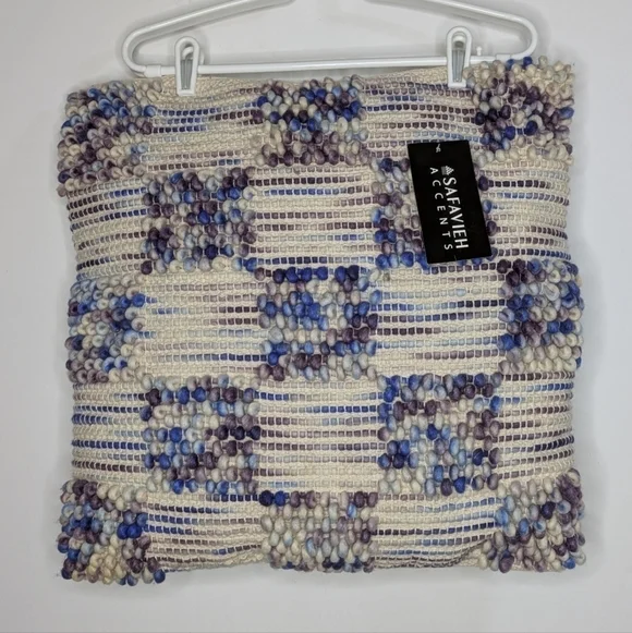NWT Safavieh cream purple blue woven textured cotton & wool pillow 20x20