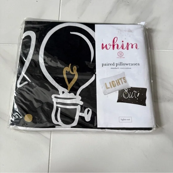 Lights Out Black and White Standard Pillowcase Set NWT Dorm Ready
