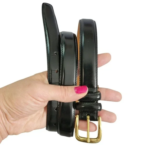 Black Burnished Cowhide Glove Leather Lined Dress Belt Solid Brass Buckle Sz 40