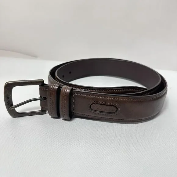 Columbia Mens Belt Sz XL Brown Full Grain Leather Outer Logo Adjustable Buckle