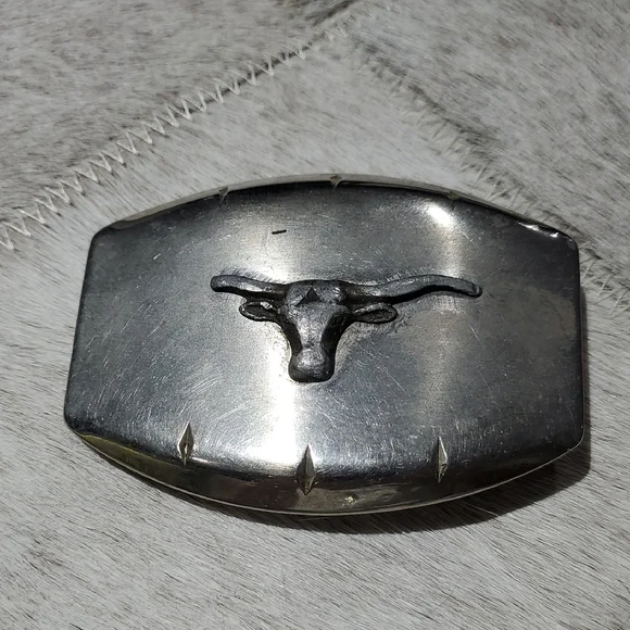 Vintage Silver Bullhead Longhorn Belt Buckle