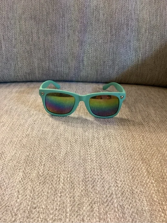 Toddler Turquoise Frame Sunglasses with Rainbow Mirror Lenses