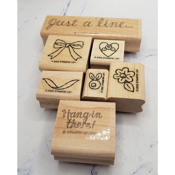 Stampin' Up! Lot of 7 Wood Mounted Rubber Stamps Flowers Bows & Quotes