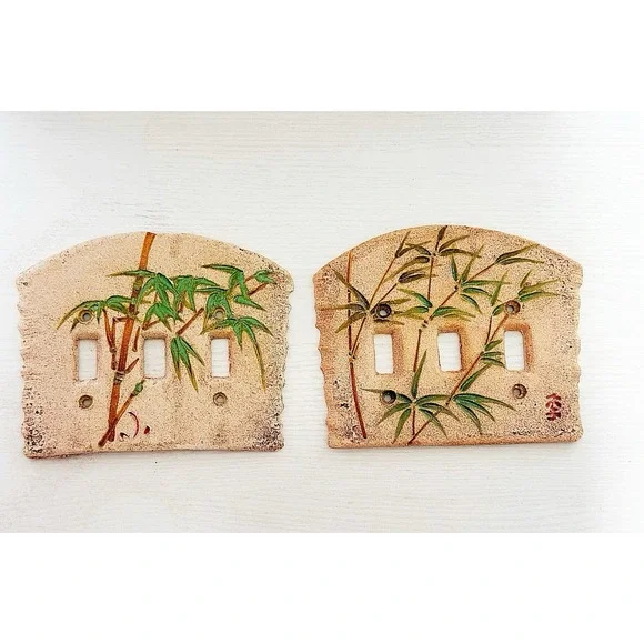 Vintage Ceramic Bamboo Light switch Covers. Set Of 2. 7