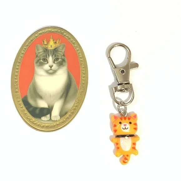 Cat Keychain with Crowned Cat Sticker