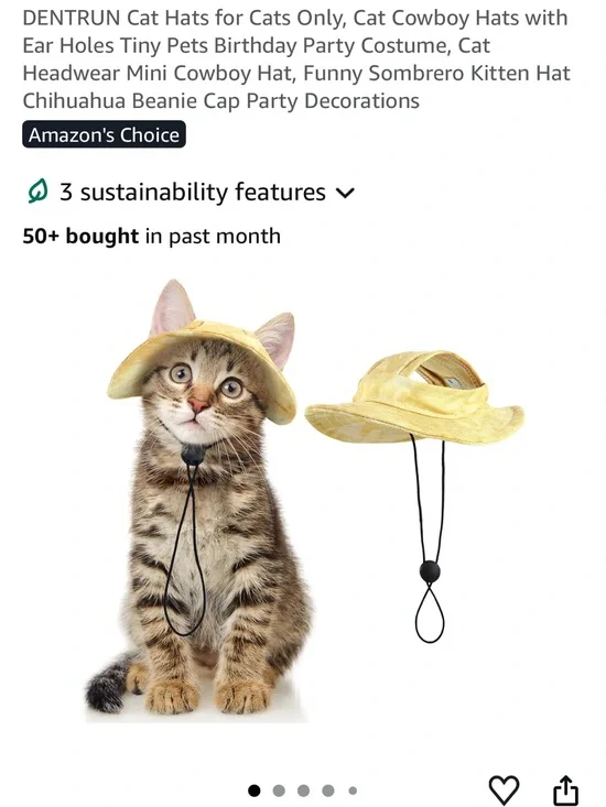 Yellow Cat Cowboy Hat - Small Pet Sun Hat with Chin Strap