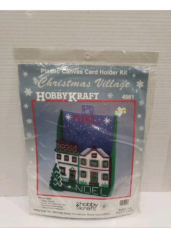 Vintage Hobby Kraft 4561 Plastic Canvas Noel House Card Holder Craft Kit Sealed