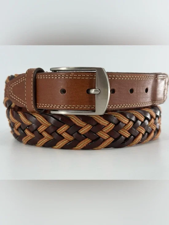 Leather Braided Woven Leather Men’s Belt 38