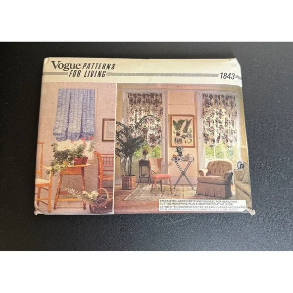 Vogue Patterns for Living 1843 Window Treatments Shades Valance Sewing Pattern