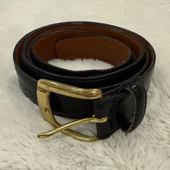 **Lejon Brown Leather Belt – Size 46 – Alligator Grain Embossed Steerhide**