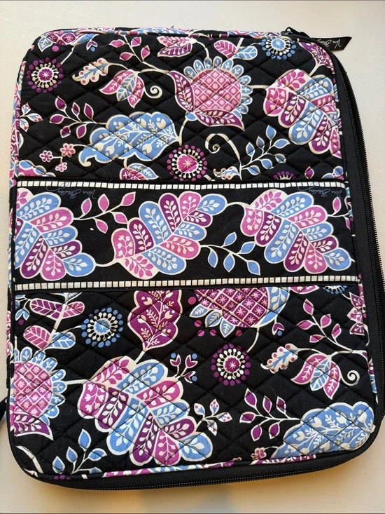 Vera Bradley Quilted Floral Tablet Sleeve Alpine Floral Black with Pink & Blue