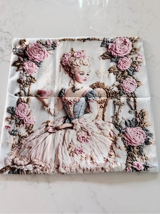 Vintage Rococo Lady Decorative Pillow Cover in Pink and Cream 18*18