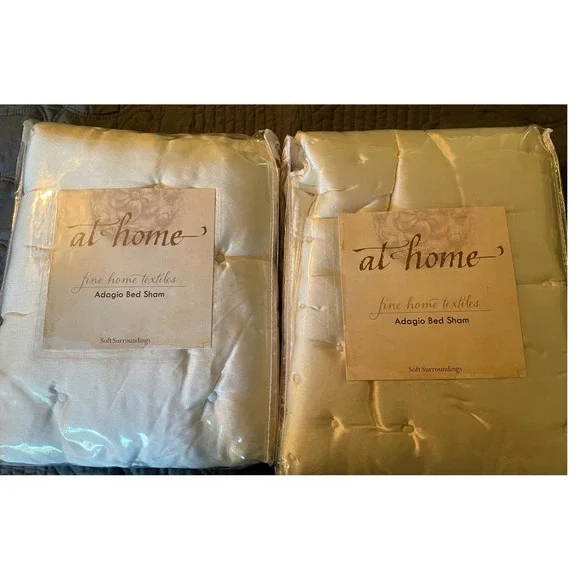 Soft Surroundings Adagio King Bed Sham Set of 2 Ivory Tufted Silk-Like Fabric