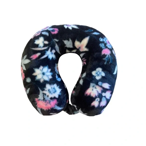 Vera Bradley Floral Plush Travel Neck Pillow Black Blue Pink Snap Closure 2023