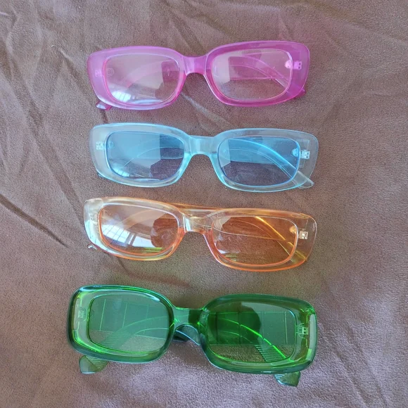Retro Rectangle Sunglasses | Set of 4 | Pink Blue Orange Green | Y2K Festival
