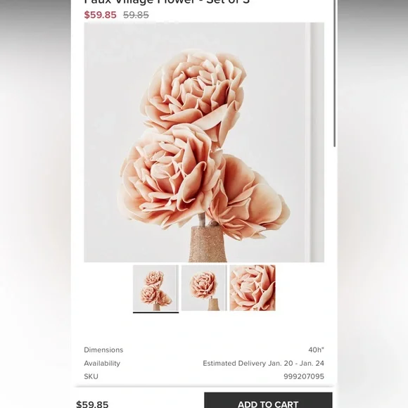 Set of 3 pink flowers from Z Gallerie I have 6 available