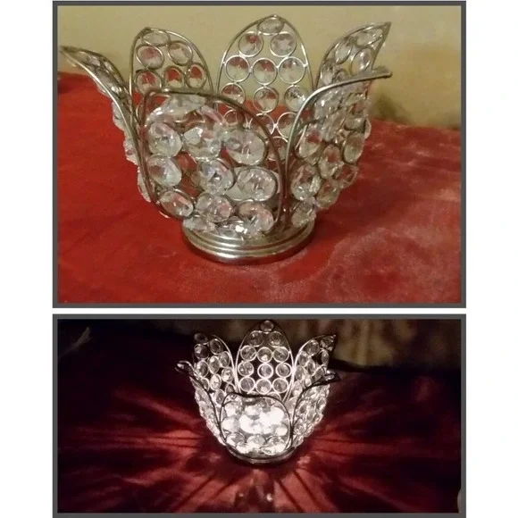 Z Gallerie Crystal Bling Lotus Flower Candle Holder perfect w Tea Light GORGEOUS