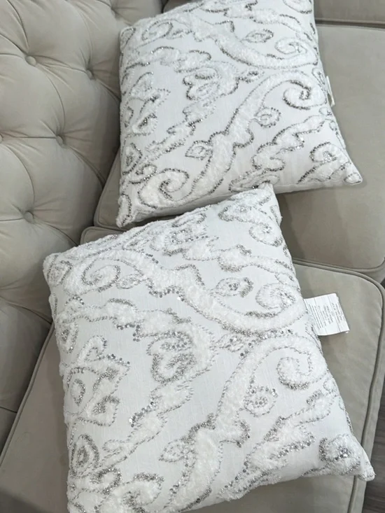 Z gallerie Ivory Beaded Scroll Decorative Throw Pillows - Set of 2
