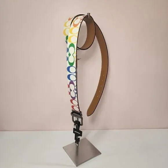 NWT COACH C4153 PRIDE Rainbow Signature Canvas Roller Buckle Reversible …