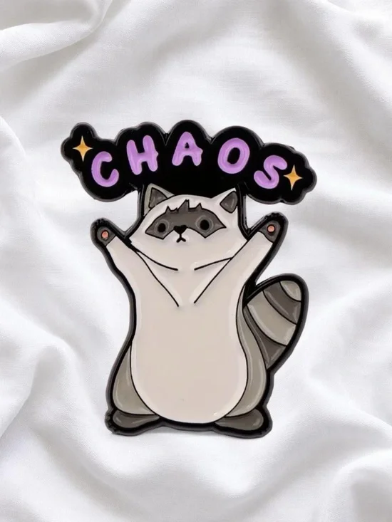 CHAOS Cat Enamel Pin - Purple and Gray Raccoon-Cat Design