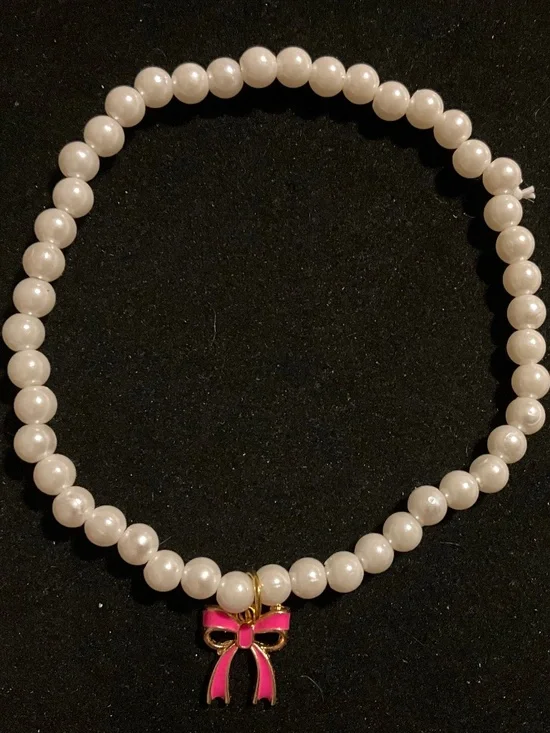 Parky’s Place Size Medium Pearl Beaded Cat Collar with Rose Red Bow Charm 🐾