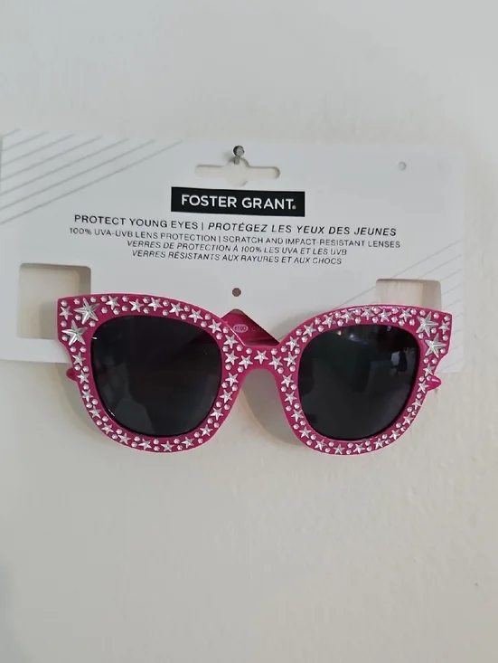 Foster Grant Kids Protective Sunglasses Pink With Silver Stars NWT
