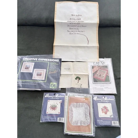 Lot of Cross Stitch Needlepoint Kits- Floral, Christmas, Nautical
