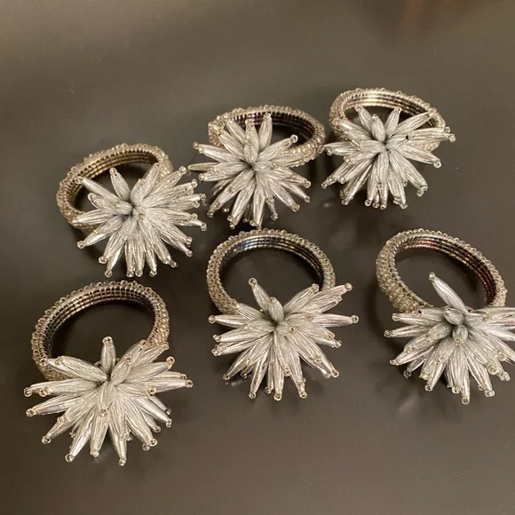 Z Gallerie Silver Starburst Beaded Napkin Rings - Set of 6