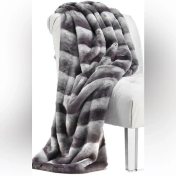 NWT Z Gallerie Gray Ombré Faux Fur Throw