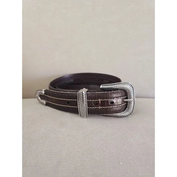 Vintage Bison Coloma Brown 5162 Leather Buckle Belt USA Croc Emboss Mens Size 40