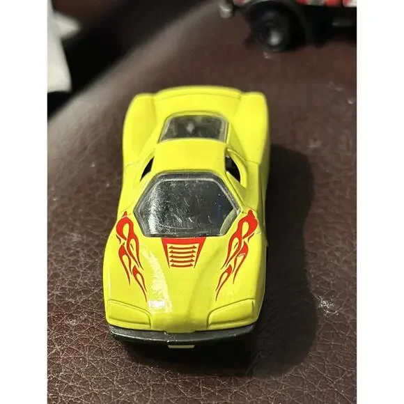 Greenbrier Yellow Diecast Toy Car Flames Graphics 9892 1:64 Scale Hot Rod Style