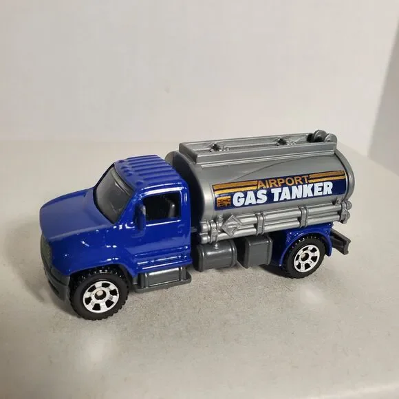 Airport Gas Tanker Diecast Toy Truck Blue‎ Silver Fuel Tanker Miniature Car