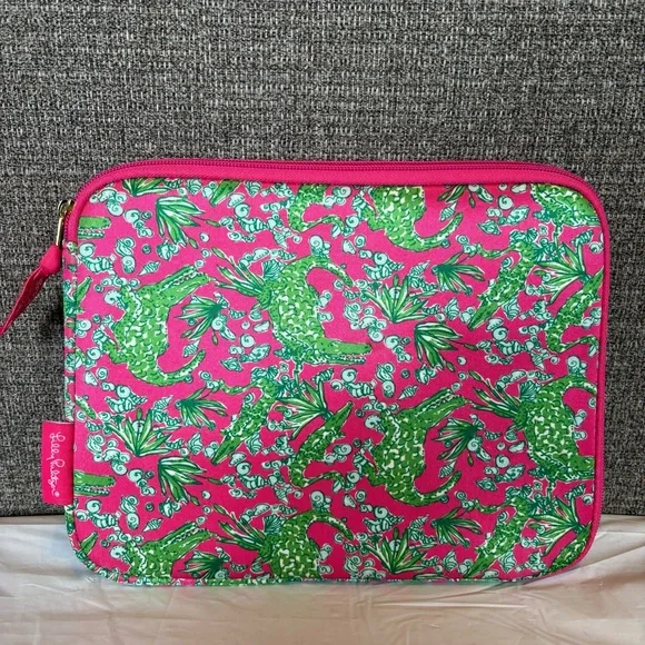 Lilly Pulitzer Alligator Ipad Tablet Sleeve‎ Zip Cover Case Pink Green 10x8 Tech
