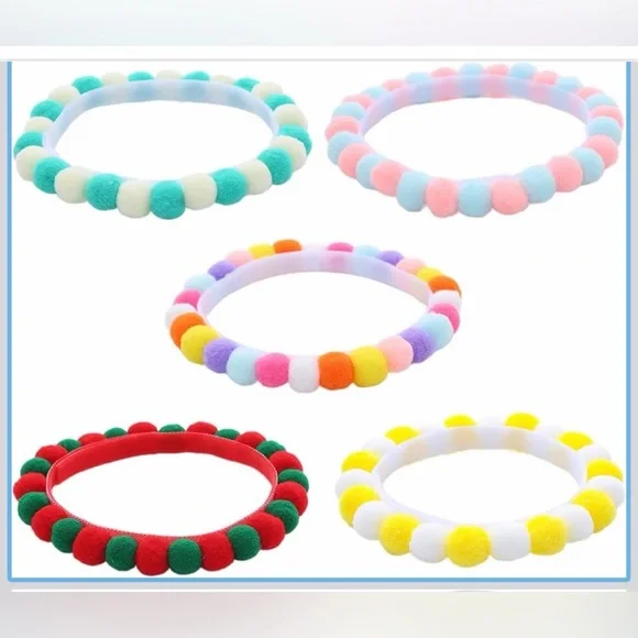 Pack of 5 Adjustable Pet Collars with Colorful Pompoms
