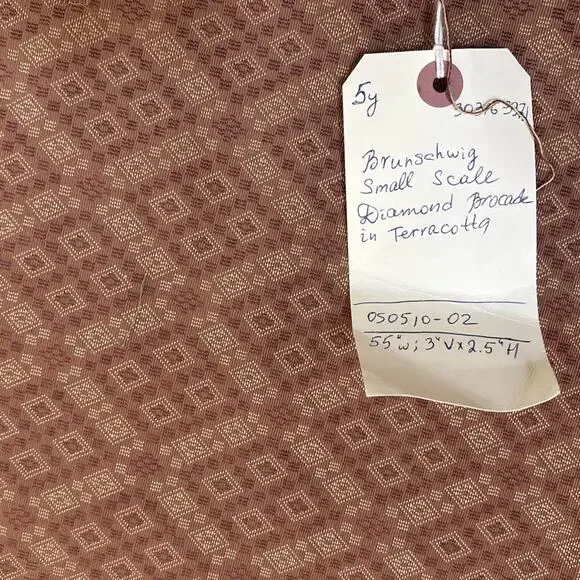 Vintage Brunschwig Fils Small Diamond Brocade Terracotta 5 yds Decorator Fabric