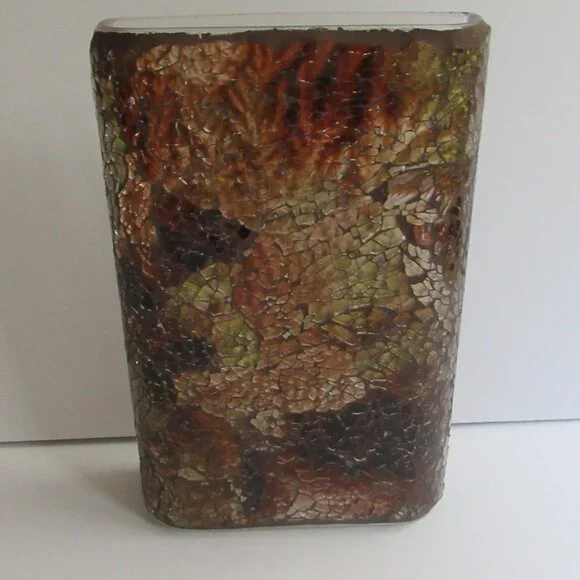 Wall Pocket Vase Amber/Gold Brown Crackle Mosaic Glass 8