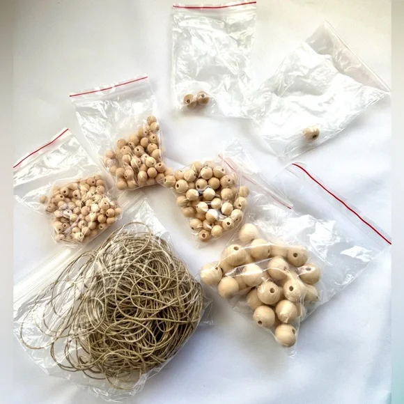 Wooden balls and twine six assorted sizes