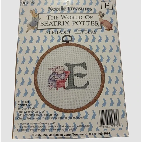 Needle Treasures Beatrix Potter Alphabet Letters Cross Stitch E Initial 02305