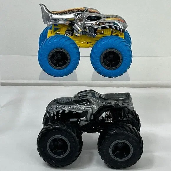 Hot Wheels Monster Truck Jam Mega Wrex Grey Silver Blue Tires 1:64 Tyrannosaurus
