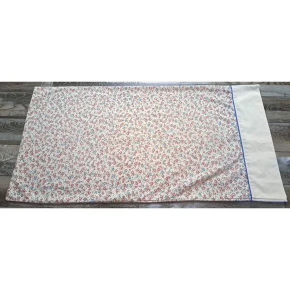 Vintage Springmaid King Pillowcase Blue Pink Roses Wondercale Country Cottage