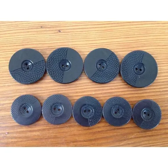 Vintage Art Deco Mid Century Black Geometric Textured Plastic Buttons 2.5cm 2cm