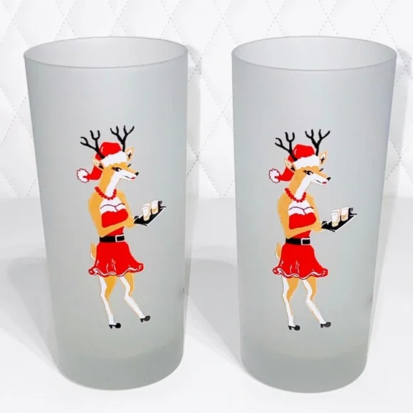 3 Z Gallerie Cool Yule Christmas Glasses Vixens and Donner