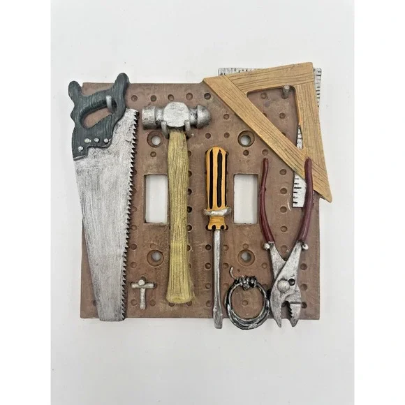 Vintage Resin Figural Tools Double Light Switch Plate Cover Work Shop Unbranded