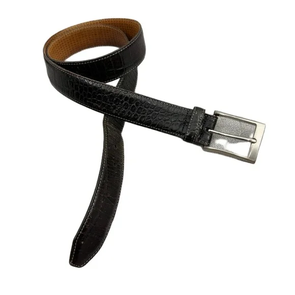 Martin Dingman Belt Mens 36 Brown Dress Croc Embossed Leather Silver Buckle 1.25