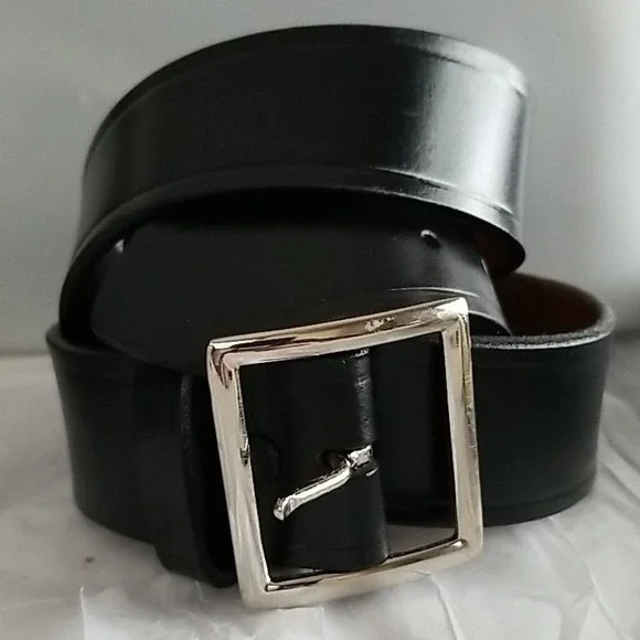 Black‎ Genuine Leather Belt Silver Buckle Business Casual Wear L. 9