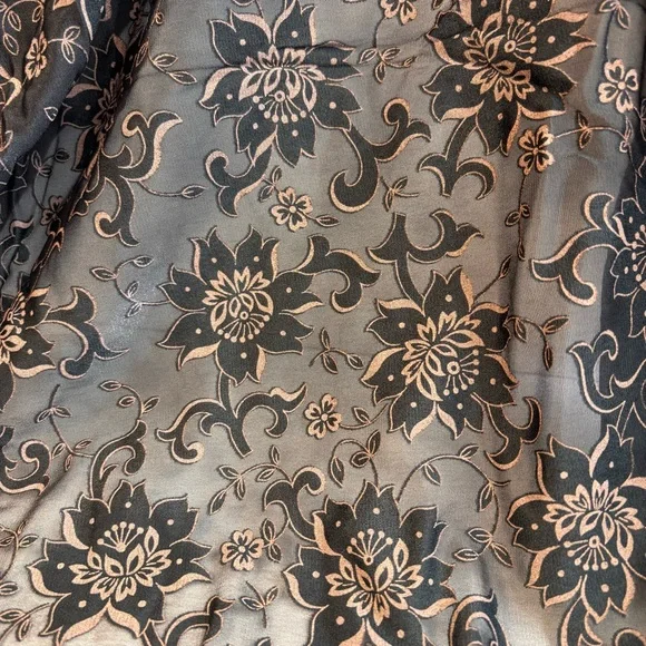 Vintage 60’s Sheer‎ Fabric in Black and Beige Floral Whimsigoth Pattern 2 yds