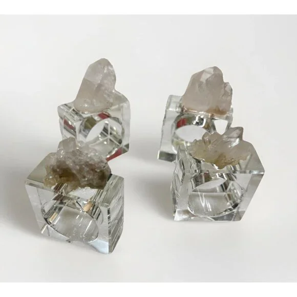 4pc Geode Napkin Rings Z Gallerie Quartz Crystal Druzy Napkin Holders Luxury New