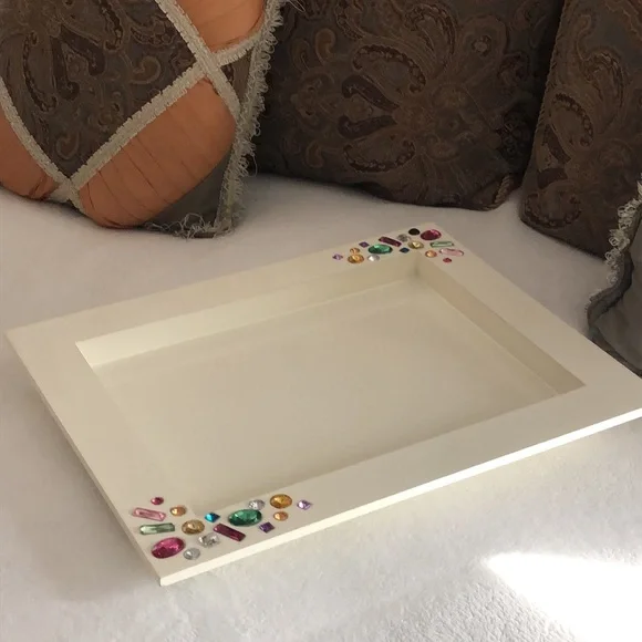 Z Gallerie Tray💖Decorative Gem-Embellished White Tray! For serving or your lap!